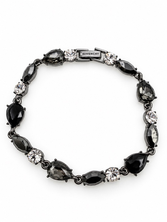 Givenchy Jewelry - Givenchy Gunmetal Crystal Link Bracelet Black Gray Faceted Stones